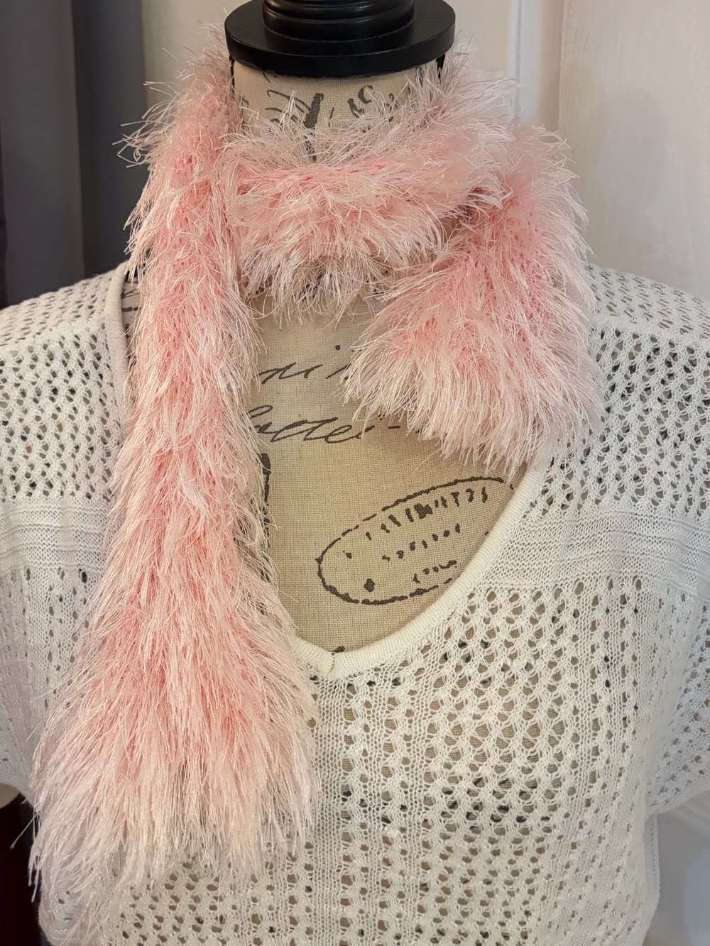Handmade Y2K Pink Fuzzy Skinny Scarf